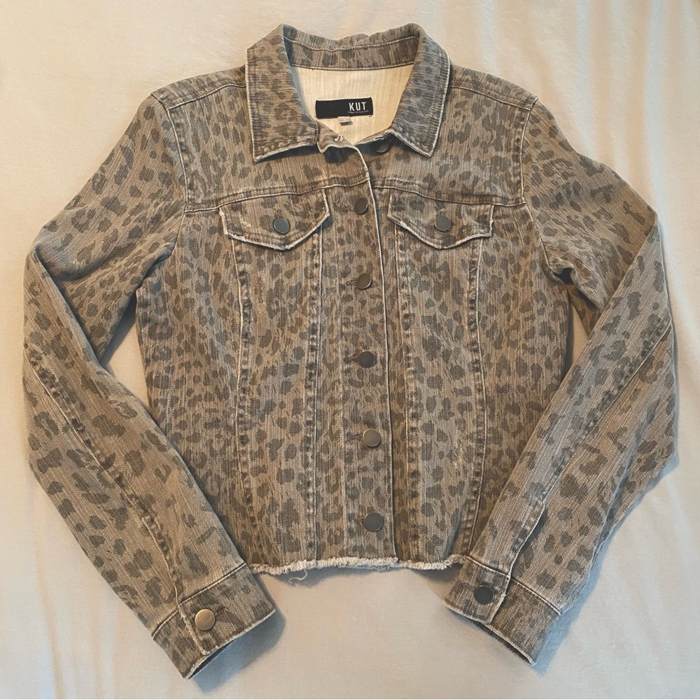 Kut from Cloth Gray Animal Leopard Print Denim Jacket - Picture 3 of 15